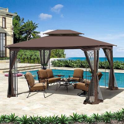 13x10 Outdoor Patio Gazebo Canopy Tent With Ventilated Double Roof And Mosquito net(Detachable Mesh Screen On All Sides)