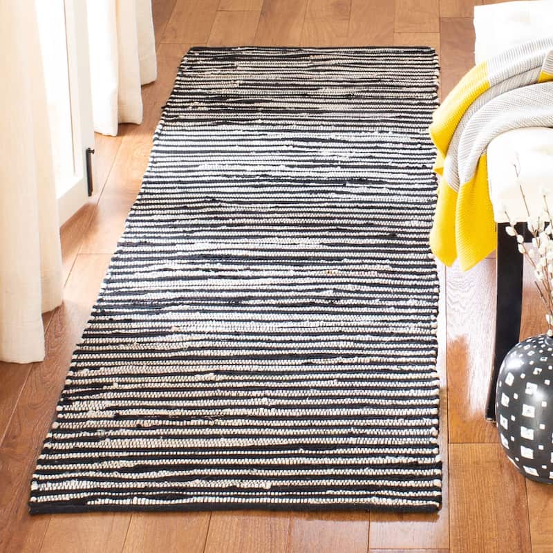 SAFAVIEH Handmade Rag Rug Sevim Casual Stripe Cotton Rug - 2'3" x 8' Runner - Black/Multi - Runner