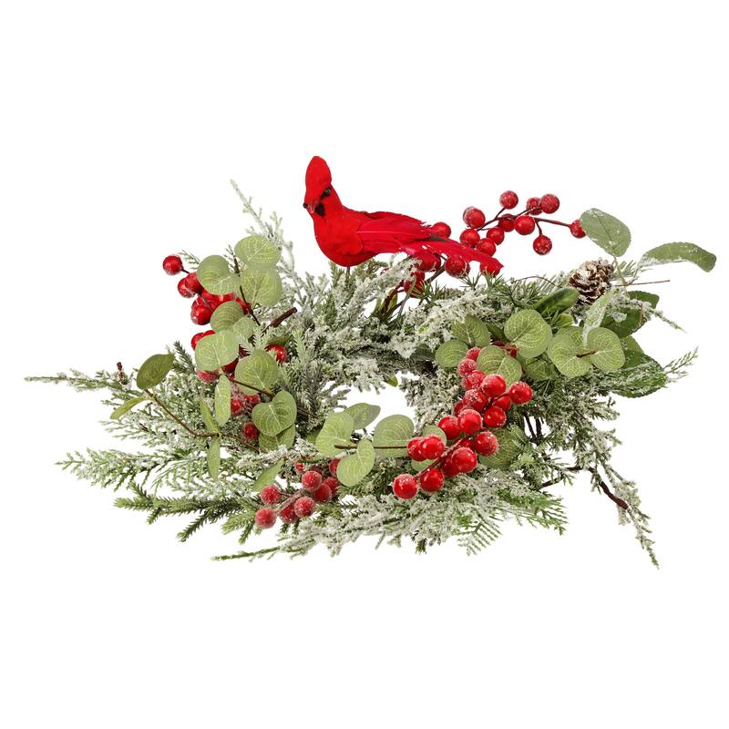 16" Cardinal Evergreen Wreath With Berries