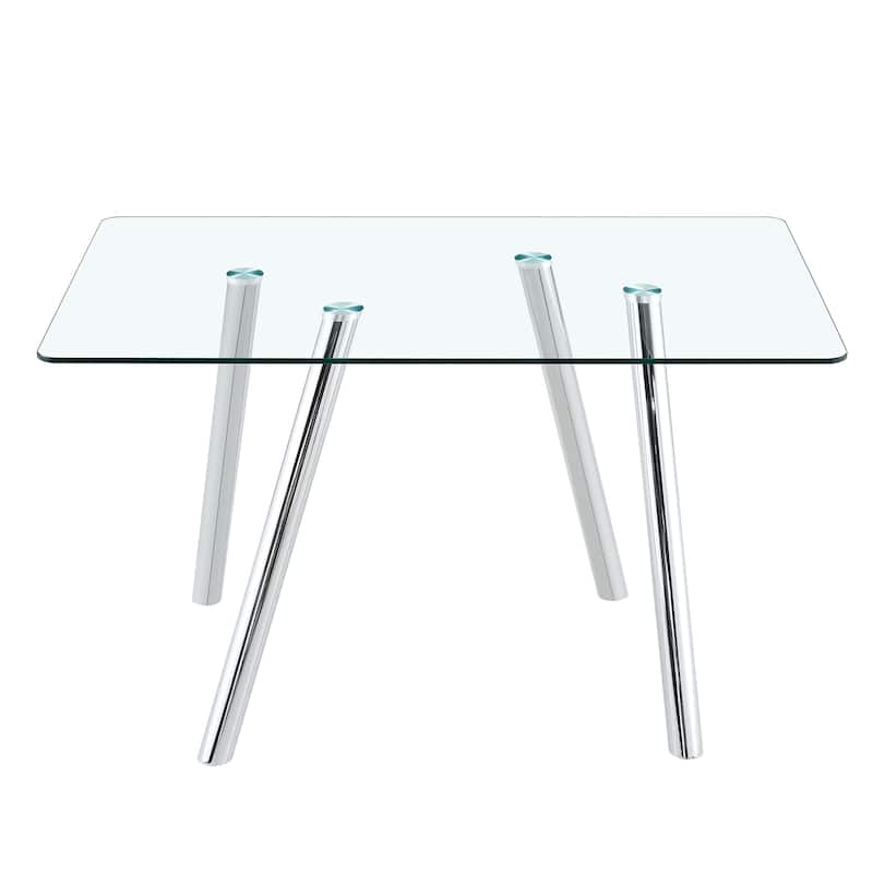 51-Inch Tempered Glass Dining Table with Sturdy Metal Legs