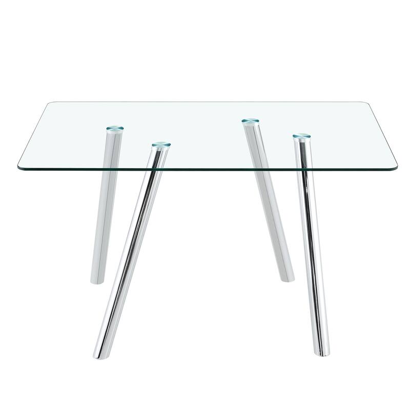 Tempered Glass Dining Table with Sturdy Metal Legs