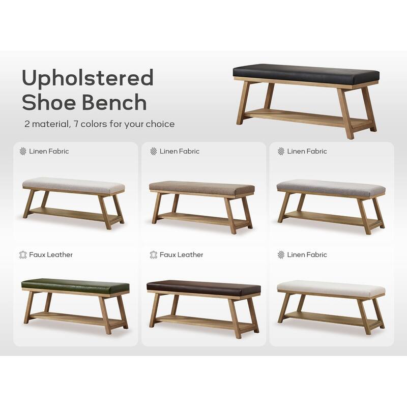 Solid Wood Shoe Bench with Cushion Entryway Shoe Bench