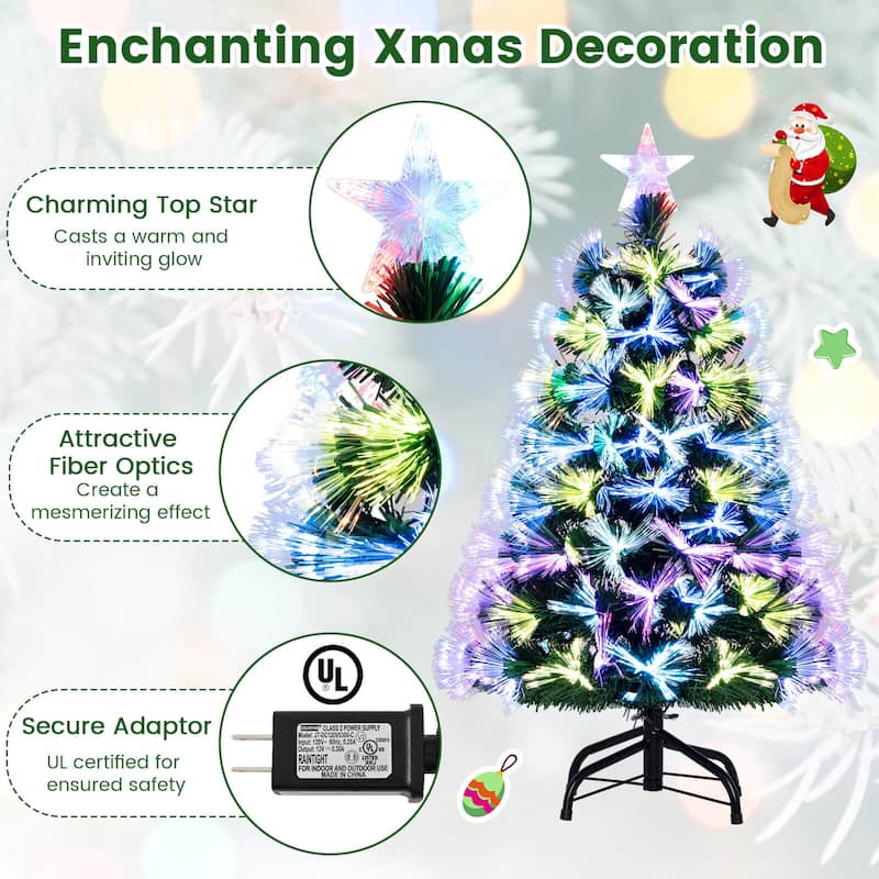 Costway 3 FT Fiber Optic Christmas Tree with 93 Branch Tips Topper - Green - See Details
