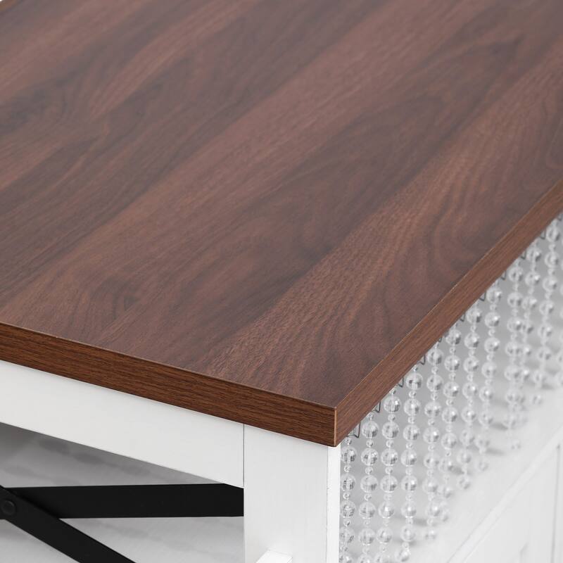Kitchen Island with Drape of Beads, Rolling Kitchen Cart on Wheels with Drop Leaf