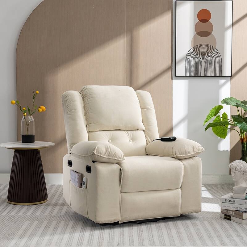 Power Lift Massage Recliner with Heat, Vibration Massage and Storage - Beige