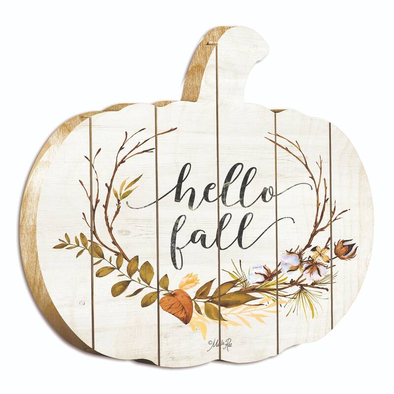 17" Ivory Brown "Hello Fall" Hanging Pumpkin Thanksgiving Wall Decor