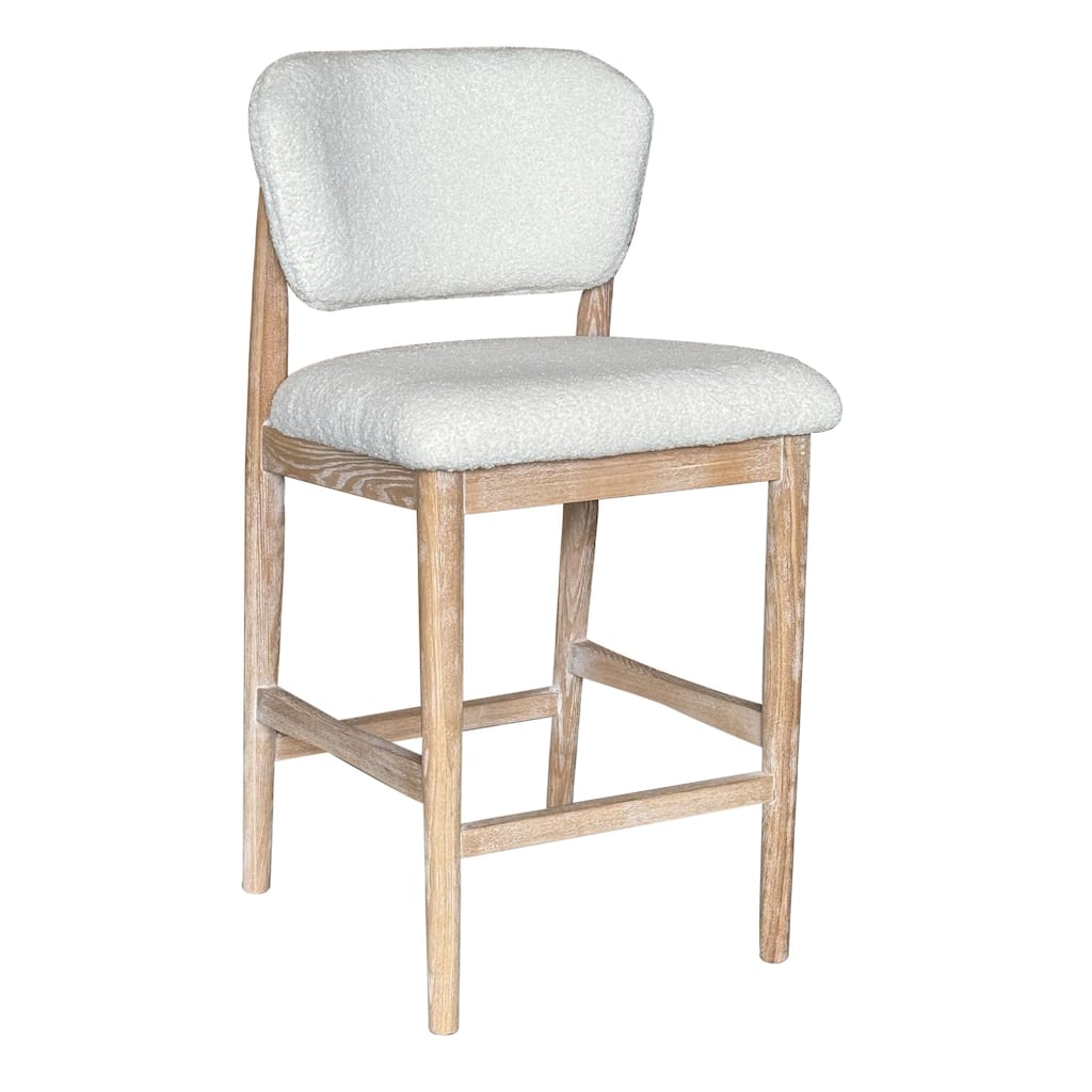 Fela Counter Stool Chair, Ivory White and Back, Natural Brown Wood