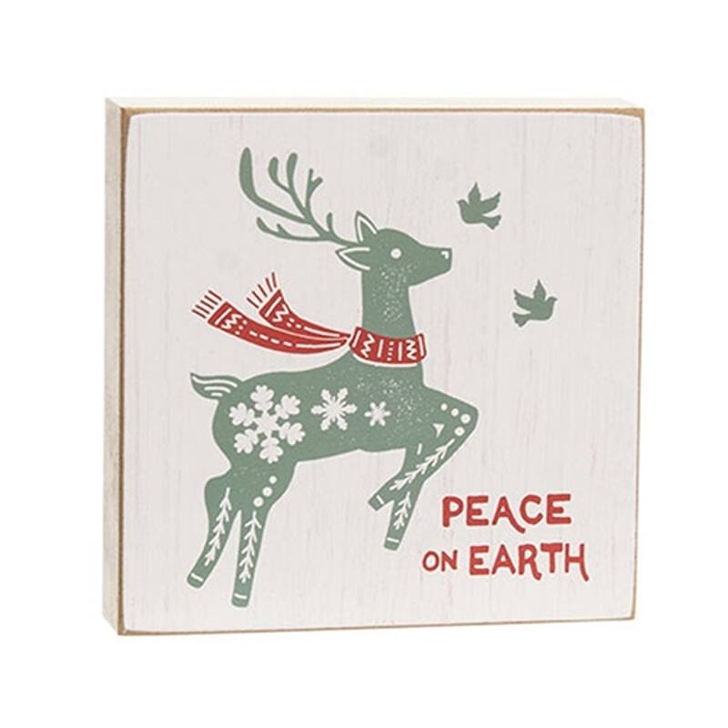 Rustic Yuletide Reindeer Wooden Block Signs 2 Asstd. - 5” x 0.75” x 5”