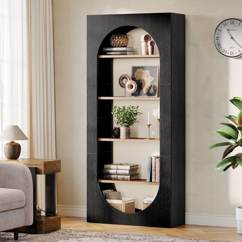 70.9 Inches Arched Bookcase with 5-Tier Storage Shelves - 31.5" W x 11.8" D x 70.9" H - Black