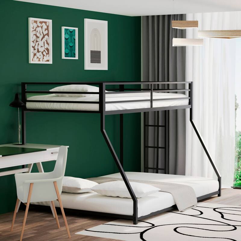 Heavy Duty Twin Over Full Bunk Bed with Safety Guardrails, Perfect for Kids and Teens - Black - Twin