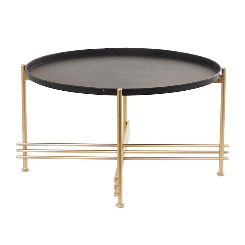 Metal Tray Top Coffee Table with Gold X-Shaped Base - Black - Roche River Decor - 33"Wx33"Lx19"H