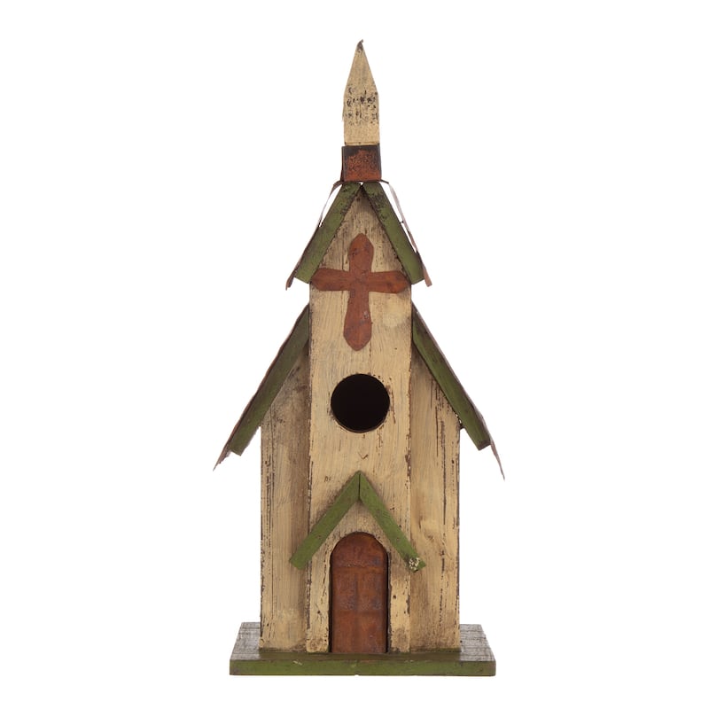 Glitzhome 12"H Rustic Distressed Wood Natural Birdhouse