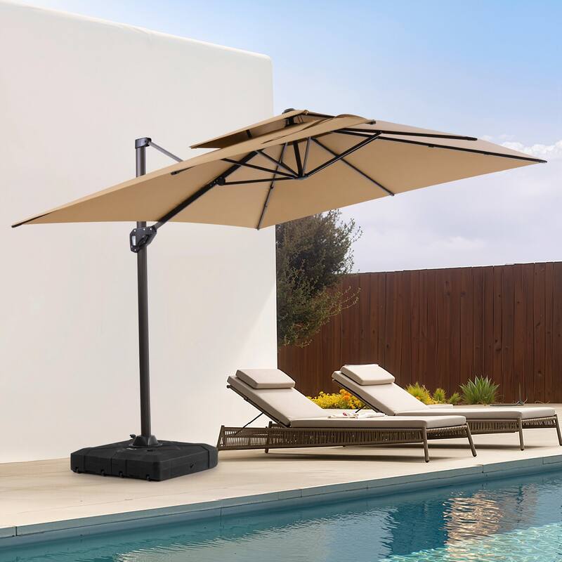11 × 9 ft Outdoor Patio Offset Cantilever Dual Top Umbrella with Weighted Base