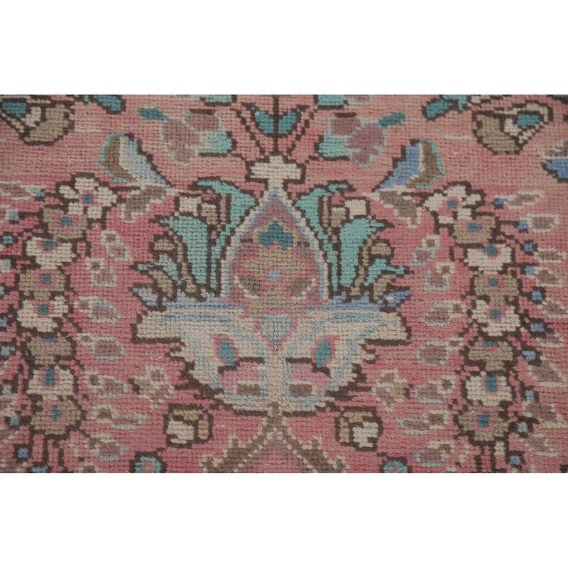 Hand Knotted Oriental 100% Wool Carpet Traditional Floral Pink Tabriz Area Rug - 9' 10'' X 6' 7''