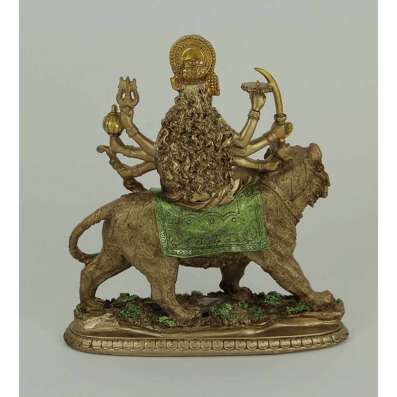 Durga Supreme Hindu Goddess Riding On Tiger Resin Statue 9.5 Inch - 9.5 X 9 X 3.5 inches