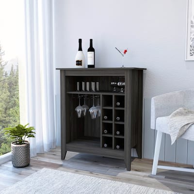 Bar Cabinet, One Open Shelf, Six Wine Cubbies, Carbon Espresso Finish