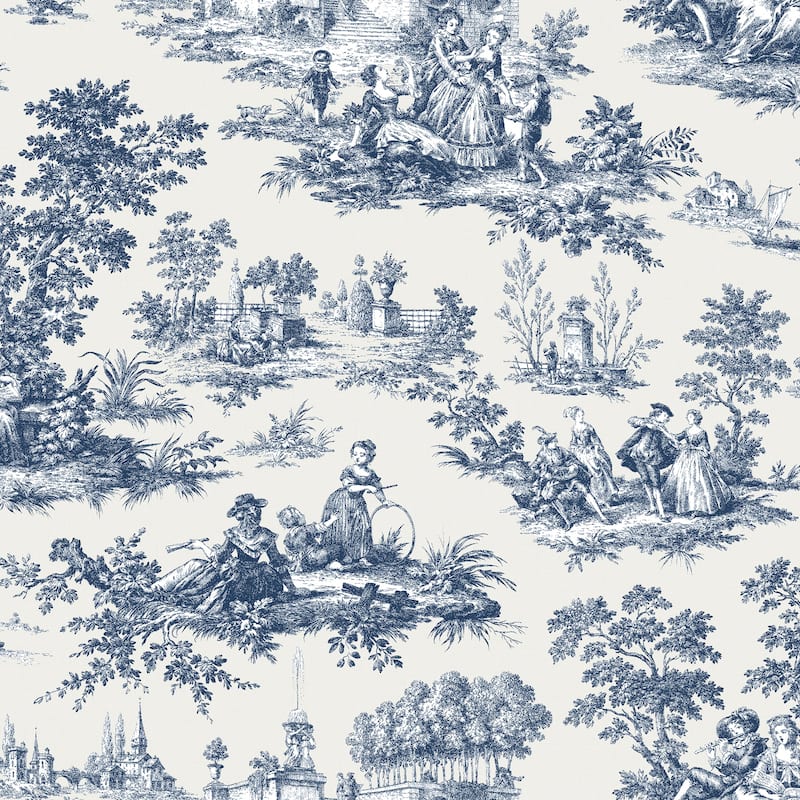 Galerie Wallcoverings Cottage Chic Toile ECODECO Material Matte Wallpaper Roll - 33 feet x 21 inches - Blue