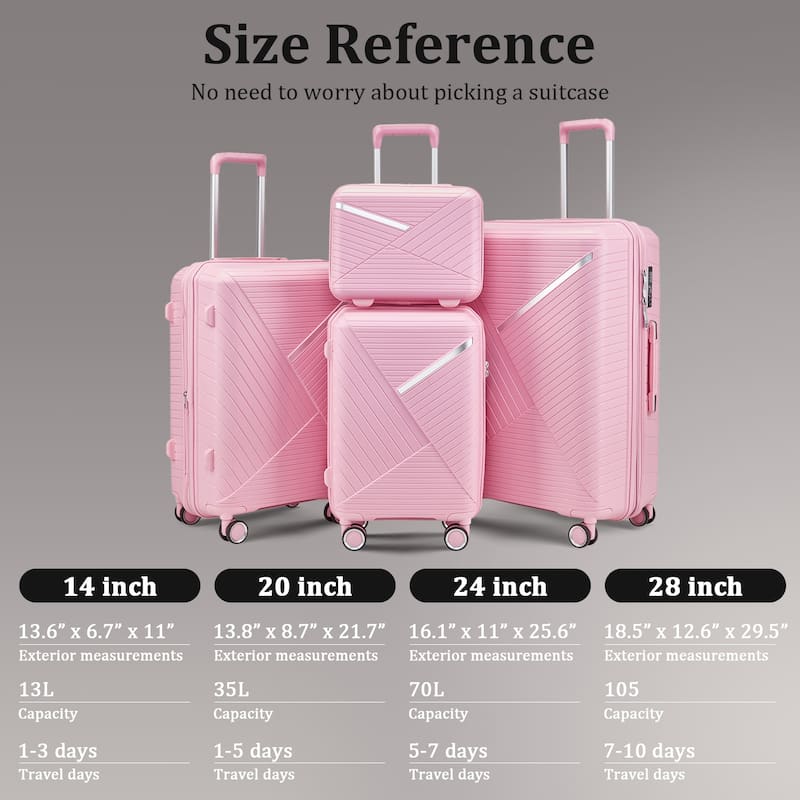 14/20/24/28 4-Piece Modern Luggage Sets, Expandable Luggage with Swivel Wheels and TSA Lock, for Boarding Travel, Pink