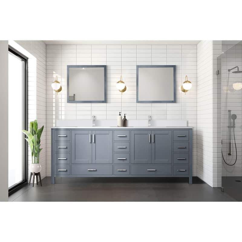 Jacques 84 in. W x 22 in. D Dark Grey Double Bath Vanity, White Quartz Top, and 34 in. Mirrors