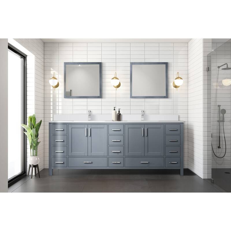 Jacques White Bath Vanity, Cultured Marble Top, Faucet Set and Mirror