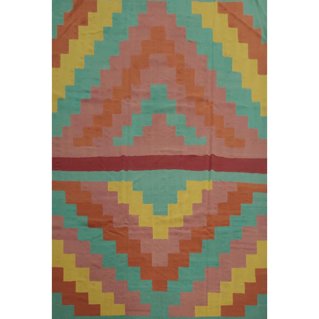 Hand Woven Oriental 100% Wool Carpet Southwestern Modern Multi-Colored Kilim Area Rug - 11' 10'' X 8' 10''