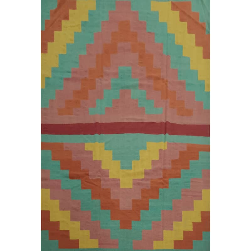 Hand Woven Oriental 100% Wool Carpet Southwestern Modern Multi-Colored Kilim Area Rug - 11' 10'' X 8' 10''