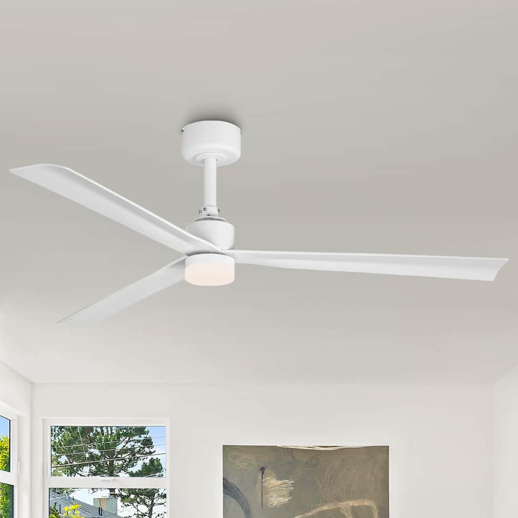 Parrot Uncle 50" Modern White ABS 3-Blade Ceiling Fan with Dimmable LED and 6-Speed DC Motor