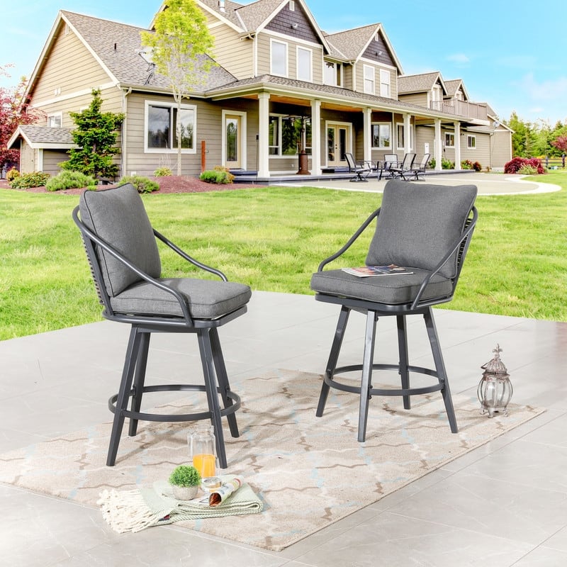 Patio Festival Outdoor Bar Stool with Grey Cushions (2-Pack) - Grey
