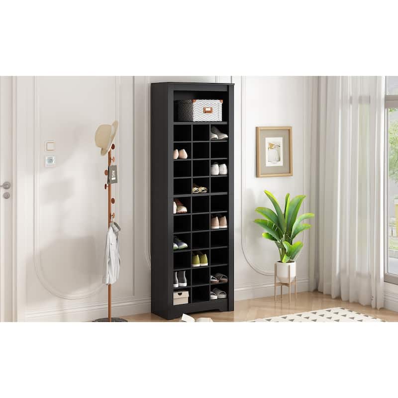Roomfitters Free Standing Stylish Shoe Cabinet with 30 Cubbies, Tall Organizer with Ample Storage and for Entryway
