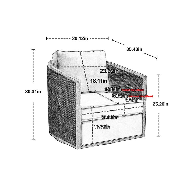 Beige Modern 30.12" Upholstered 360° Swivel Barrel Chair with Sturdy Hardwood Frame