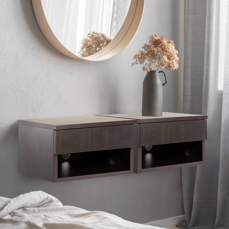 Celerie 15.71" Mid-Century Modern Floating Wall Mounted Nightstand with Soft-Close Drawer and Cable Hole, by JONATHAN Y