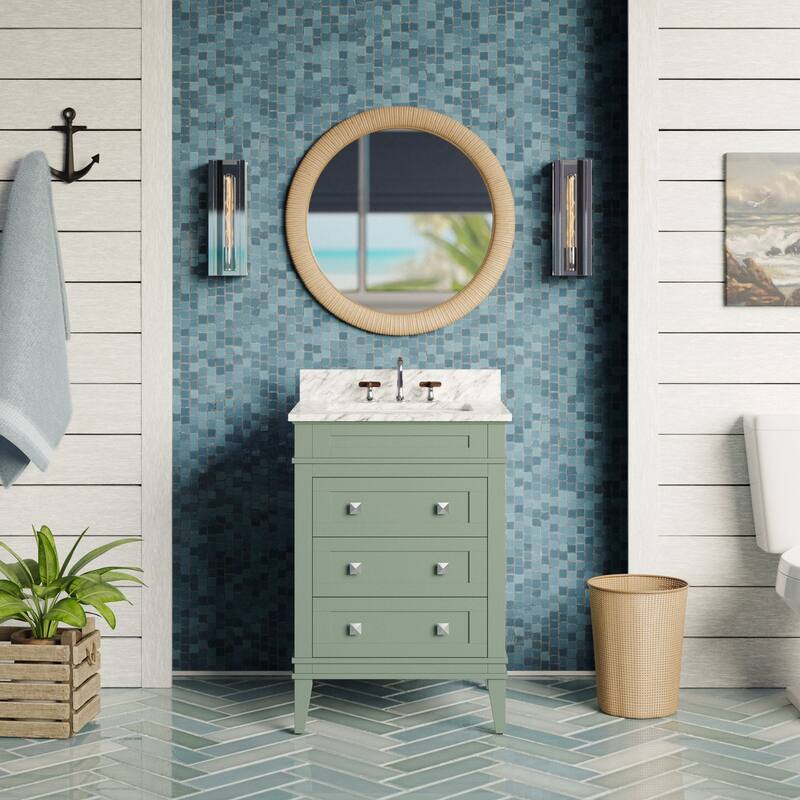KitchenBathCollection Eleanor 24" Bathroom Vanity with Carrara Marble Top - Sage Green