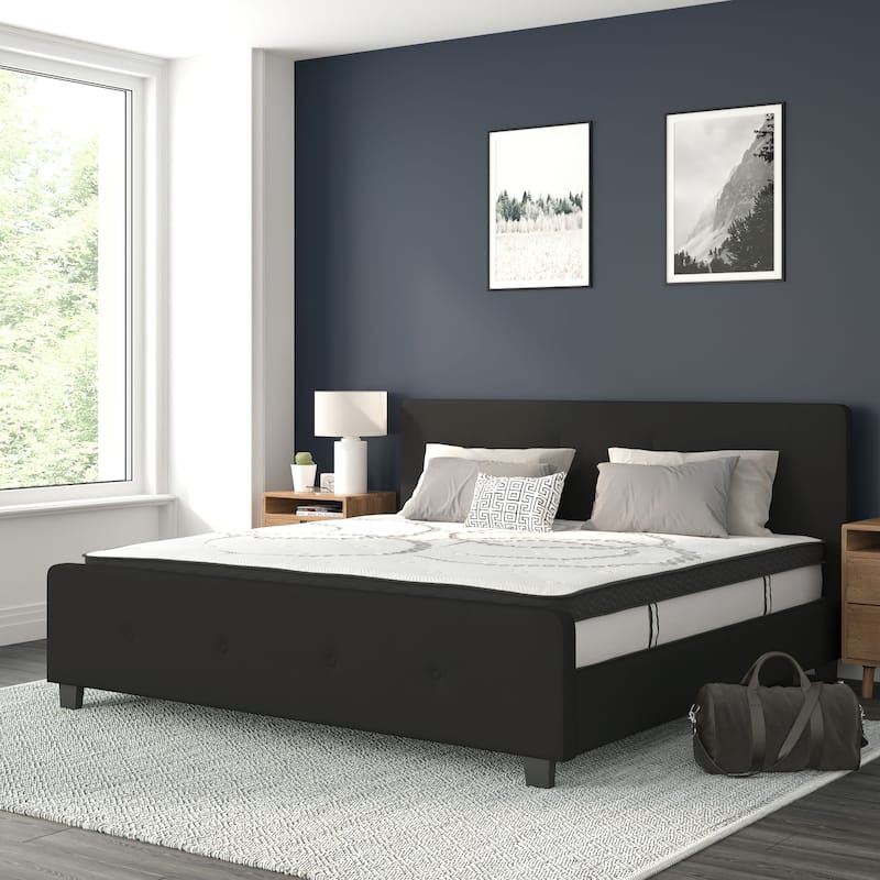 Tufted Platform Bed with 10 Inch Pocket Spring Mattress - Black - King