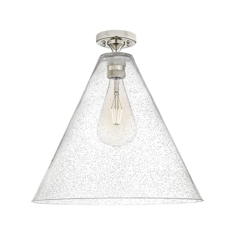 Innovations Lighting 434-1F-10-16 Crown Point Flush Cone Crown Point - Polished Nickel / Seedy