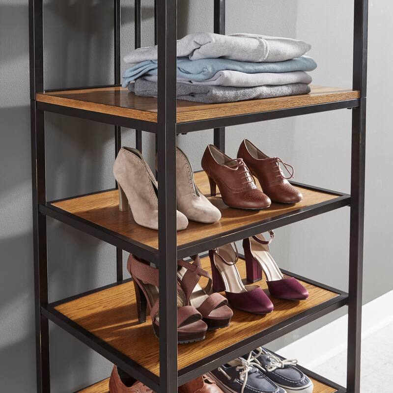 Homestyles Modern Craftsman Brown Wood Closet Wall Shelf Unit with Wood Top - 27' x 20' x 90'