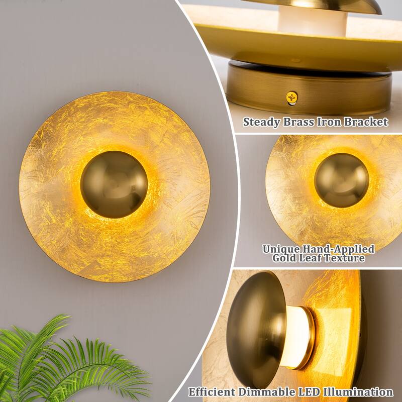 Gold Iron LED Wall Sconce with Interior Gold Leaf Finish Dimmable
