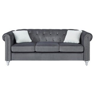 Raisa 83 in. Velvet 3-Seater Sofa With 2-Throw Pillow - 83"L x 34"W x 30"H
