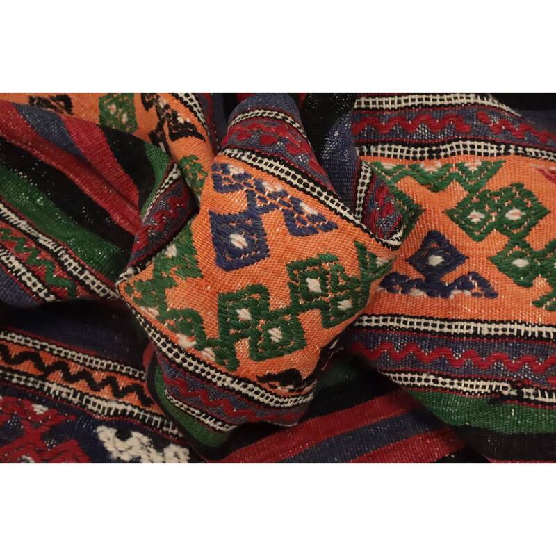 Hand Woven Oriental 100% Wool Carpet Southwestern Tribal Multi-Colored Kilim Area Rug - 10' 3'' X 5' 2''