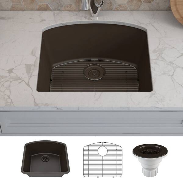 slide 2 of 7, Lexicon Platinum 2321D Quartz Composite Single Bowl Kitchen Sink Galaxy Mocha