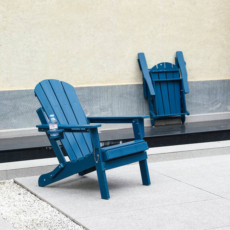 HDPE Folding Adirondack Chair with Dual Cup Holder - Composite Adirondack Chair with Wood Texture