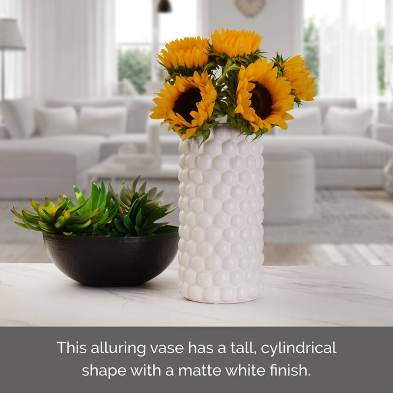 Elements White Cable Knit Ceramic Vase, 12 Inch