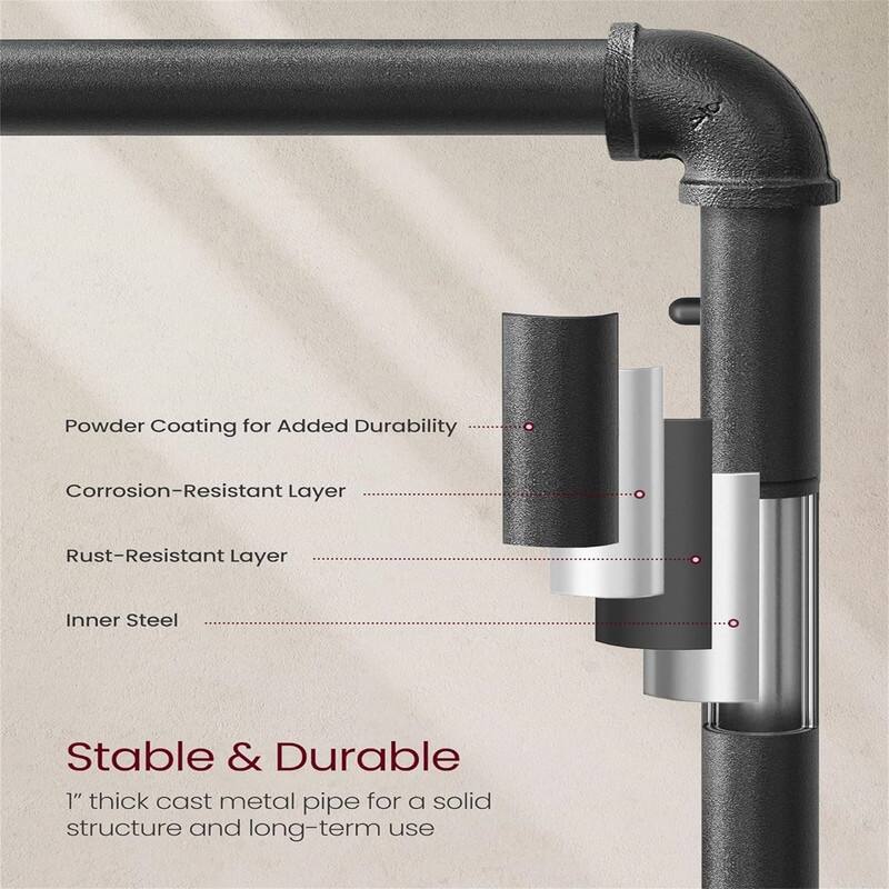 Industrial Pipe Style Rolling Garment Rack with Shelf - 15.1"D x 41.1"W x 63.8"H