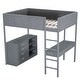 preview thumbnail 10 of 10, Full Size Teddy Fleece Loft Bed with Storage Shelf, Drawers, and Foldable Desk - Modern Comfort and Style