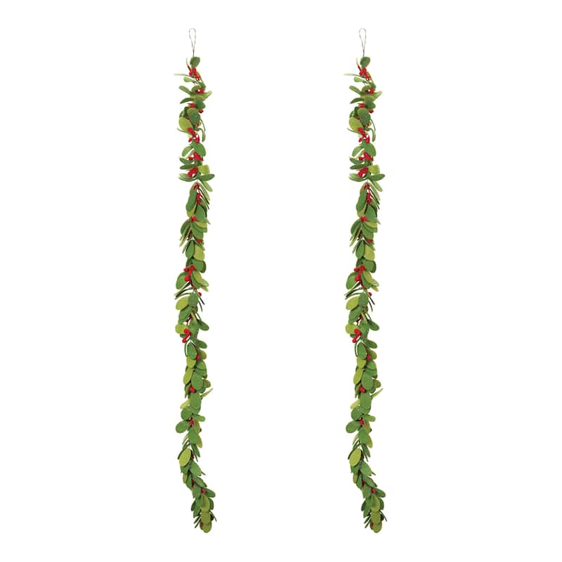 Fabric Mistletoe String Garland (Set of 2) - Green