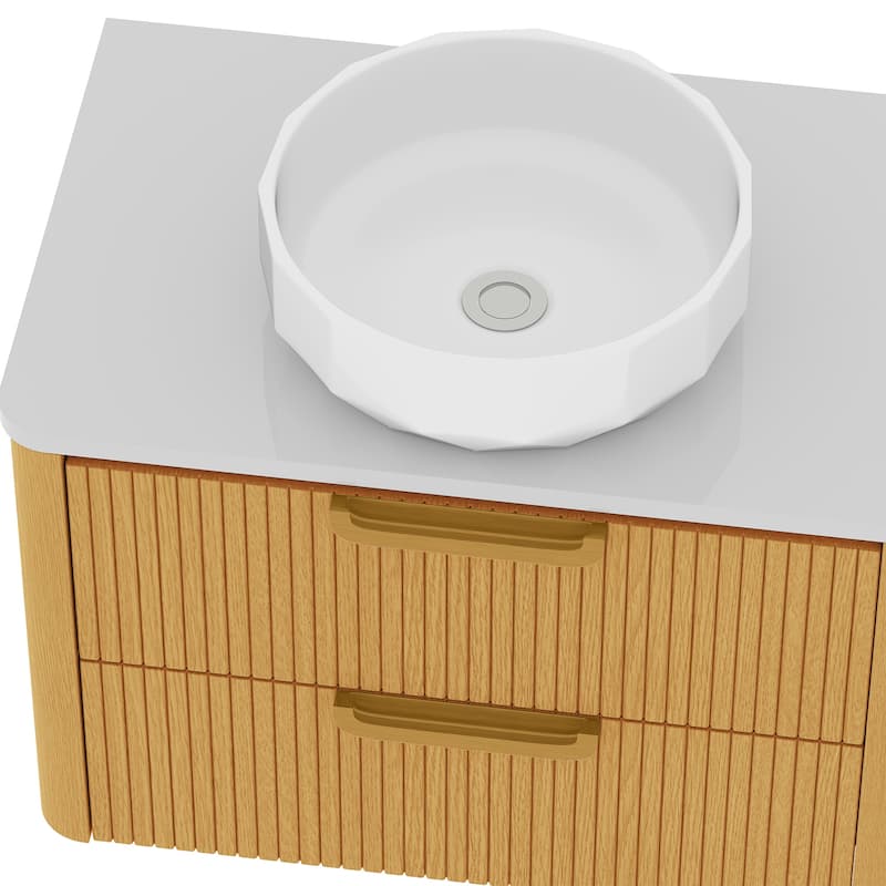 Moasis 72 Inch Floating Bathroom Vanity with Dual Ceramic Basins and 4 Storage Drawers