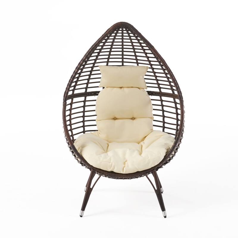 Carriere Wicker Lounge Chair with Cushion by Christopher Knight Home - 39.00" W x 32.75" D x 59.75" H - 39.00" W x 32.75" D x 59.75" H - Brown + Beige Cushion