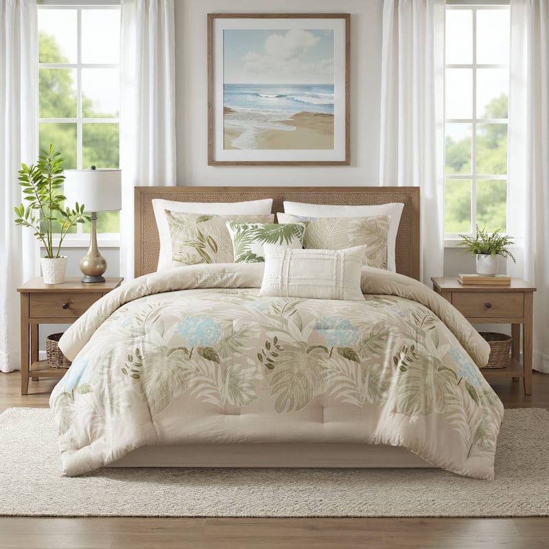 Harbor House Kiawah Island 6 Piece Oversized Cotton Comforter Set with Throw Pillow - Taupe - Full