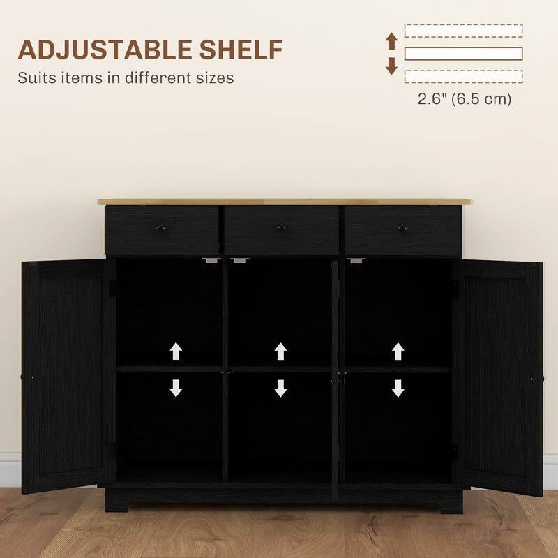 HOMCOM Sideboard with Solid Wood Countertop, Modern Kitchen Storage Cabinet, Coffee Bar Cabinet with 3 Drawers