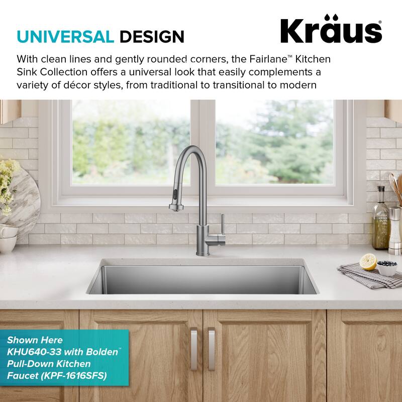 KRAUS Fairlane Undermount 18 Gauge Stainless Steel Kitchen Sink