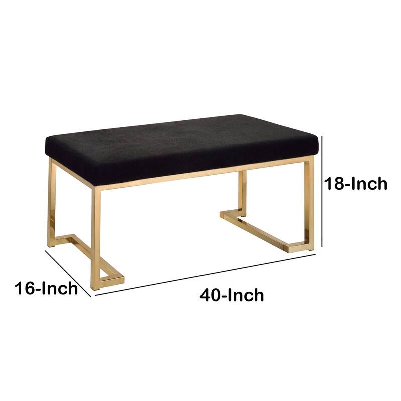 40-Inch Contemporary Fabric Bench with Gold Tubular Base and Black Padded Seat for Entryway or Bedroom - 18"H x 16"W x 40"L